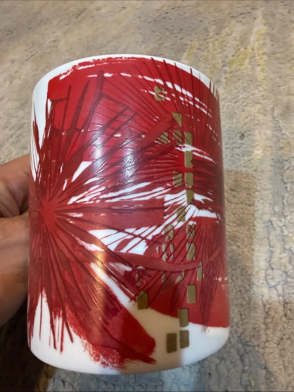 Starbucks Holiday Red Abstract Poinsettia Burst Coffee Cup Mug 12fl oz Vintage